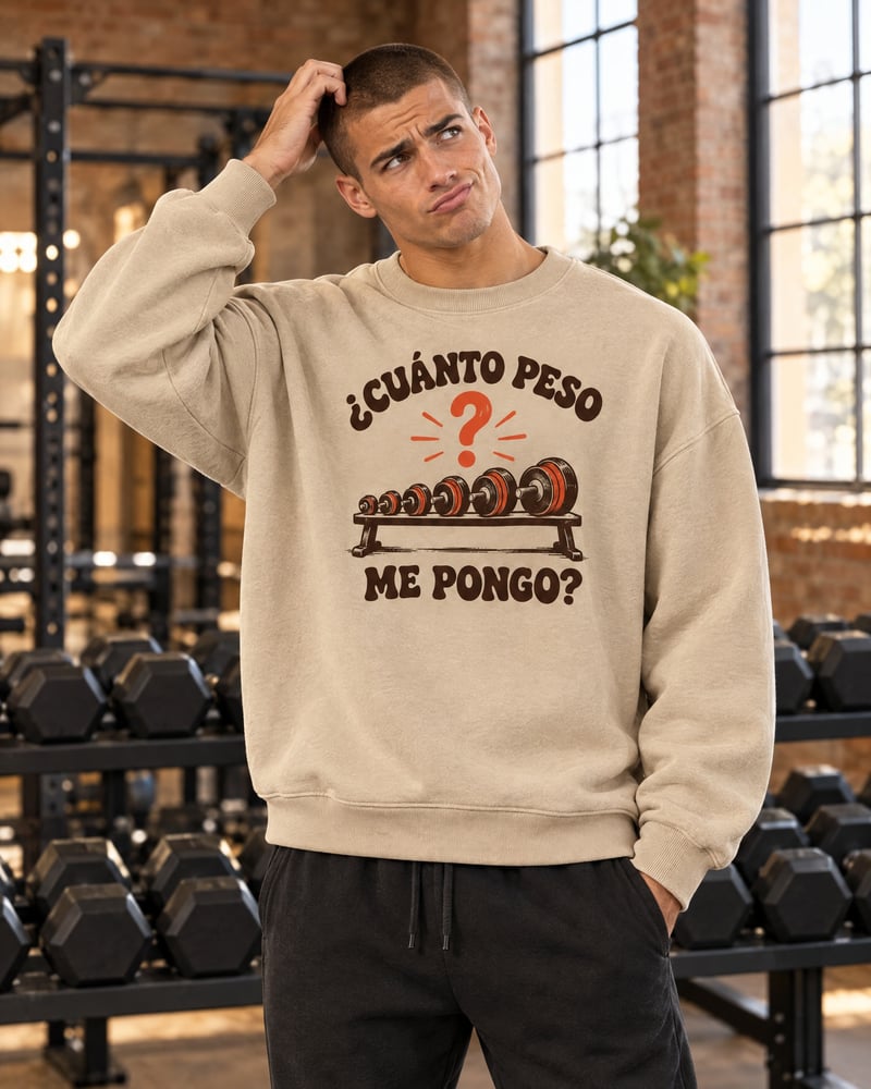 Sudadera oversize «¿Cuánto peso me pongo?», puesta