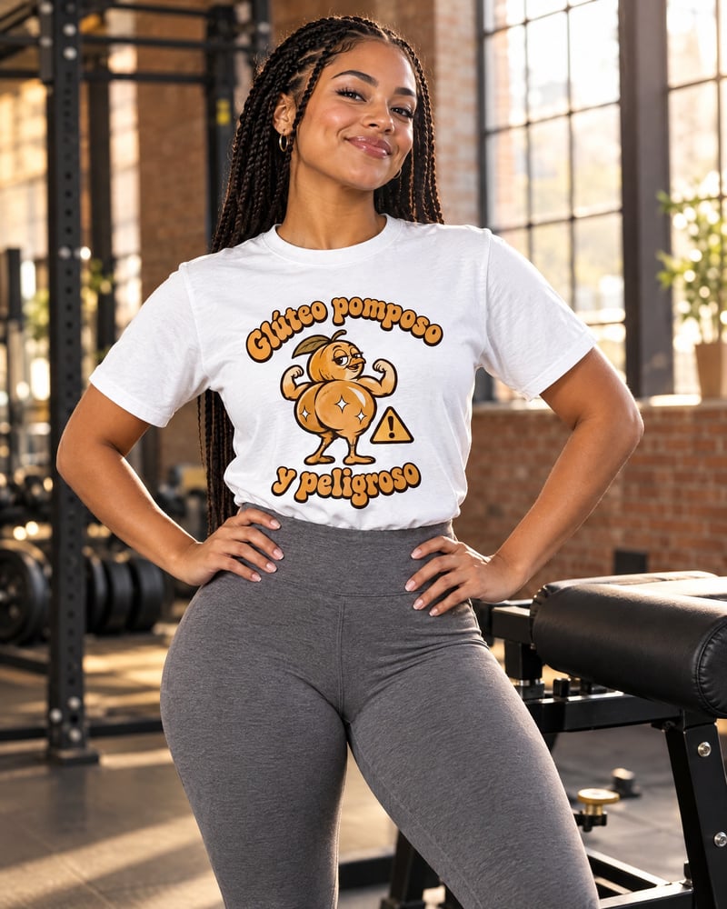 Camiseta «Glúteo pomposo y peligroso», puesta