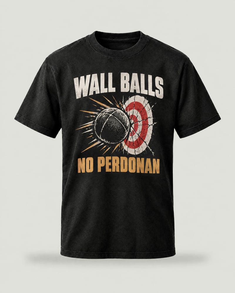 Camiseta oversize «Wall balls no perdonan», color negro, delante