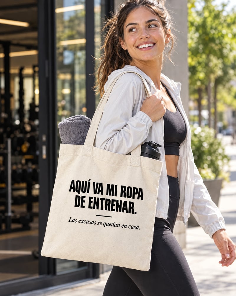 Bolsa de tela «Las excusas se quedan en casa», puesta