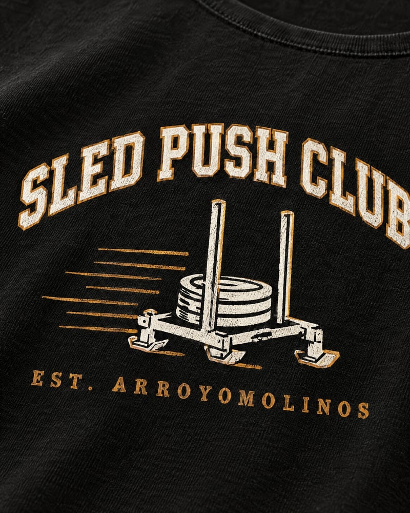 Camiseta de tirantes «Sled Push Club», detalle del estampado