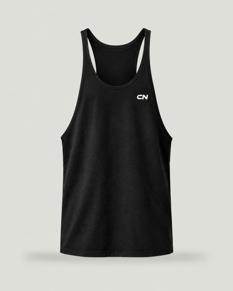 Camiseta de tirantes de sisa baja, color negro, delante