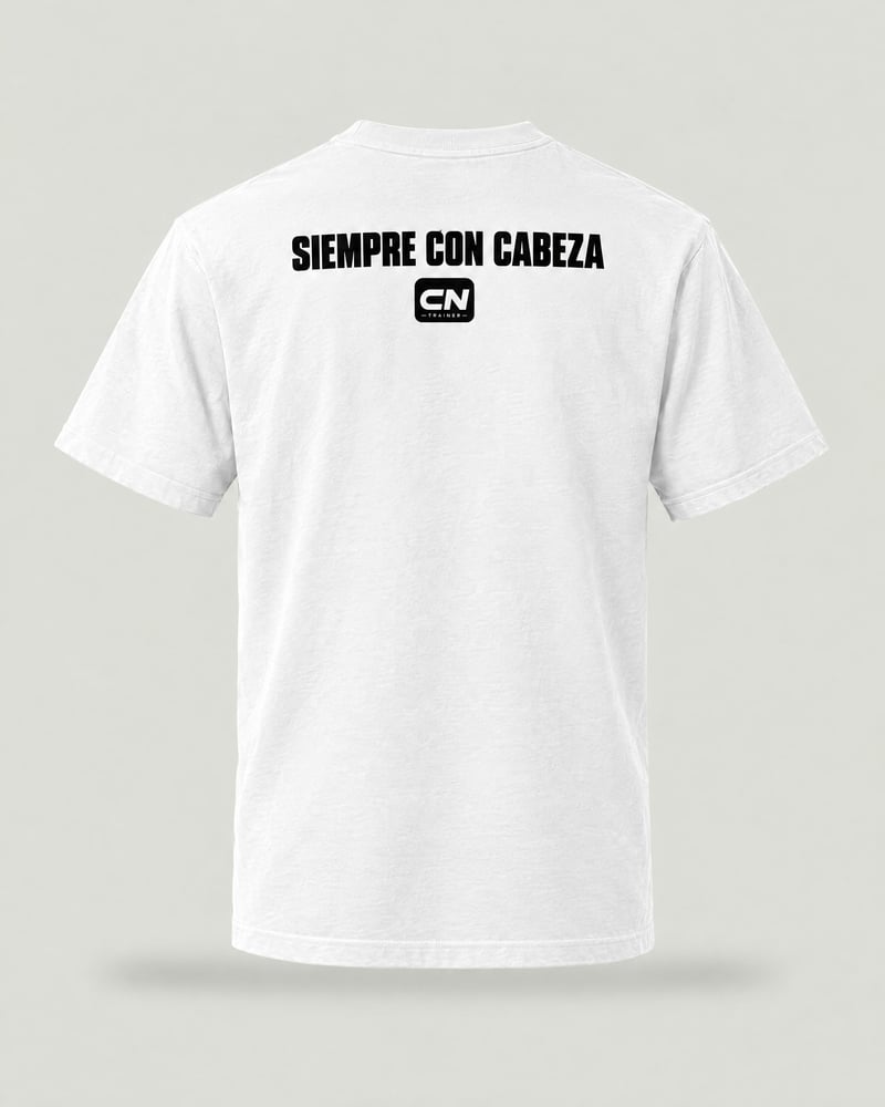 Camiseta «¿Por delante o por detrás?», color blanco, espalda