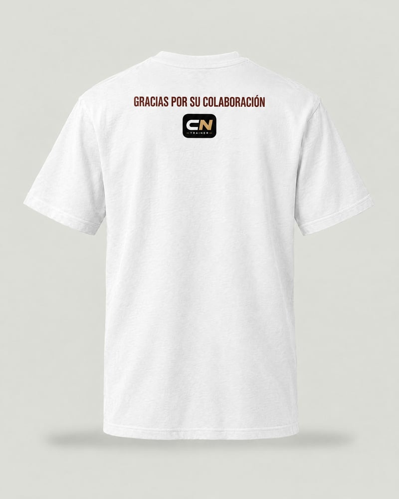 Camiseta «Normas de la sala», color blanco, espalda