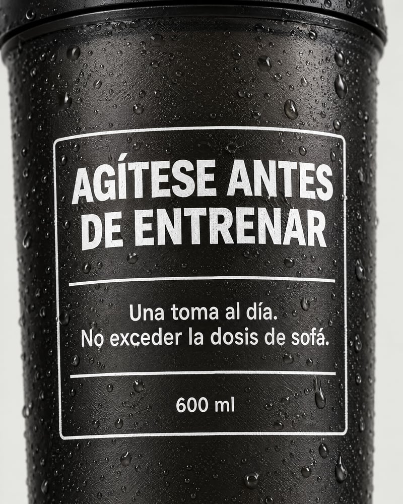 Shaker «Agítese antes de entrenar», detalle del estampado