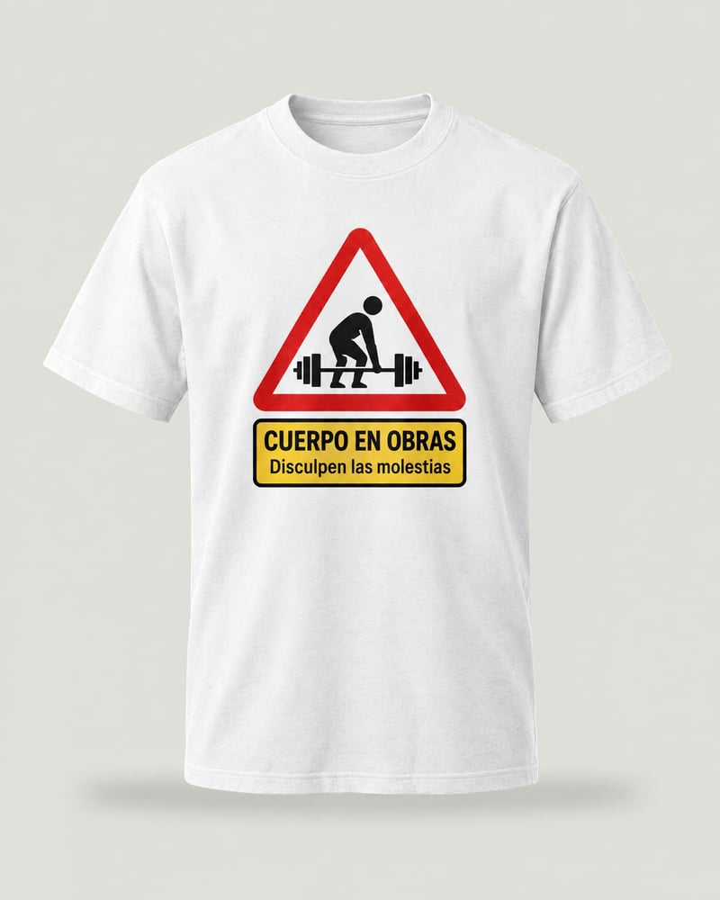 Camiseta «Cuerpo en obras», color blanco, delante