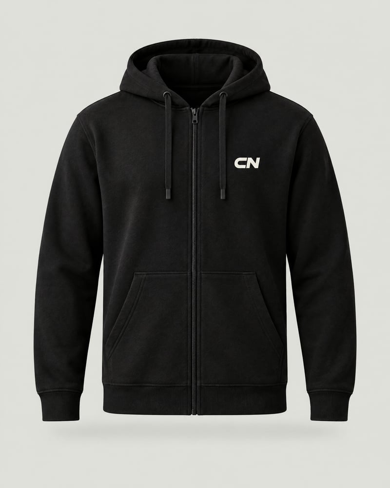 Sudadera con cremallera y capucha, color negro, delante