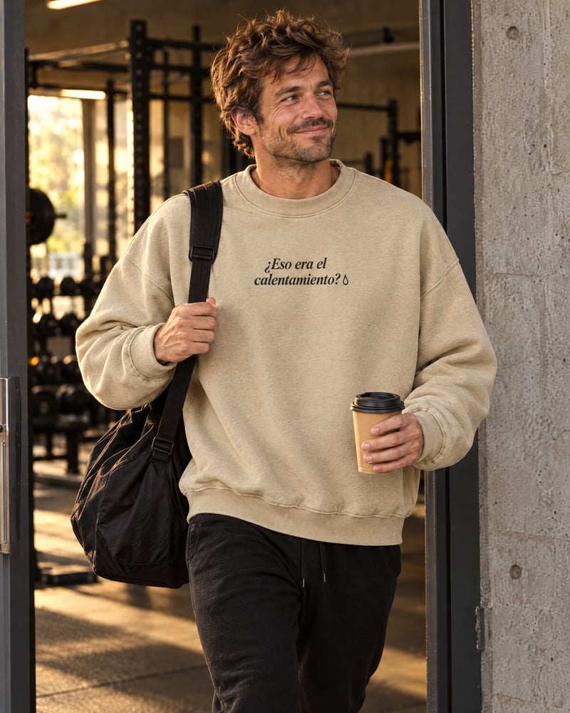 Sudadera oversize «¿Eso era el calentamiento?», puesta