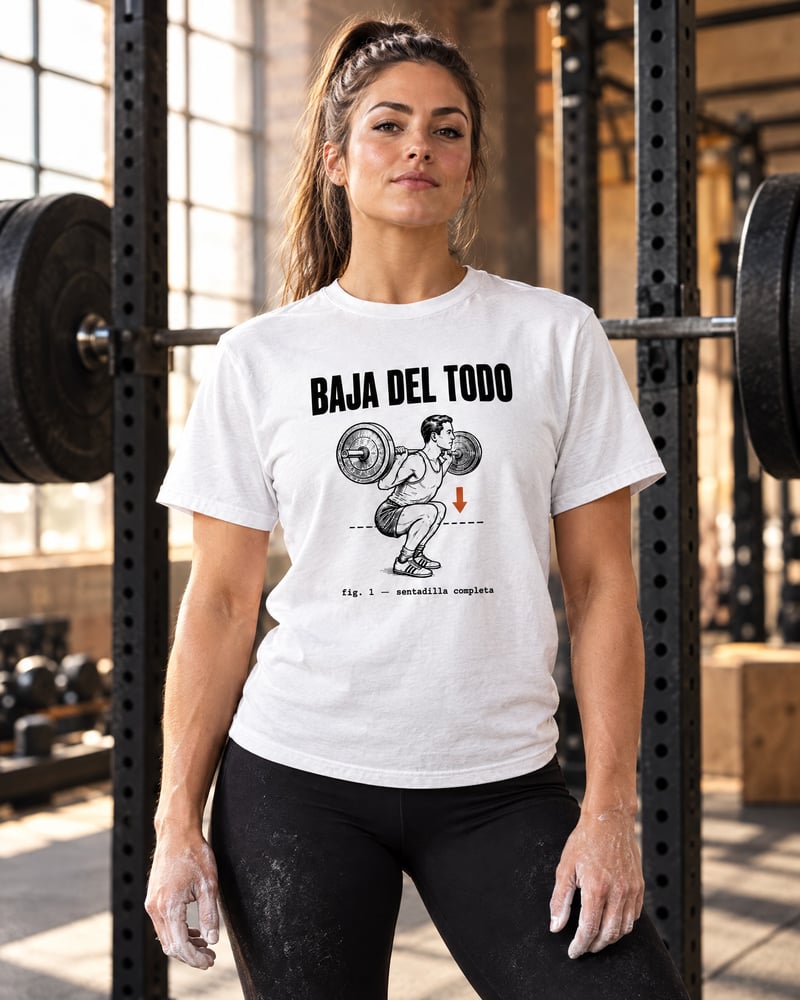 Camiseta «Baja del todo», puesta