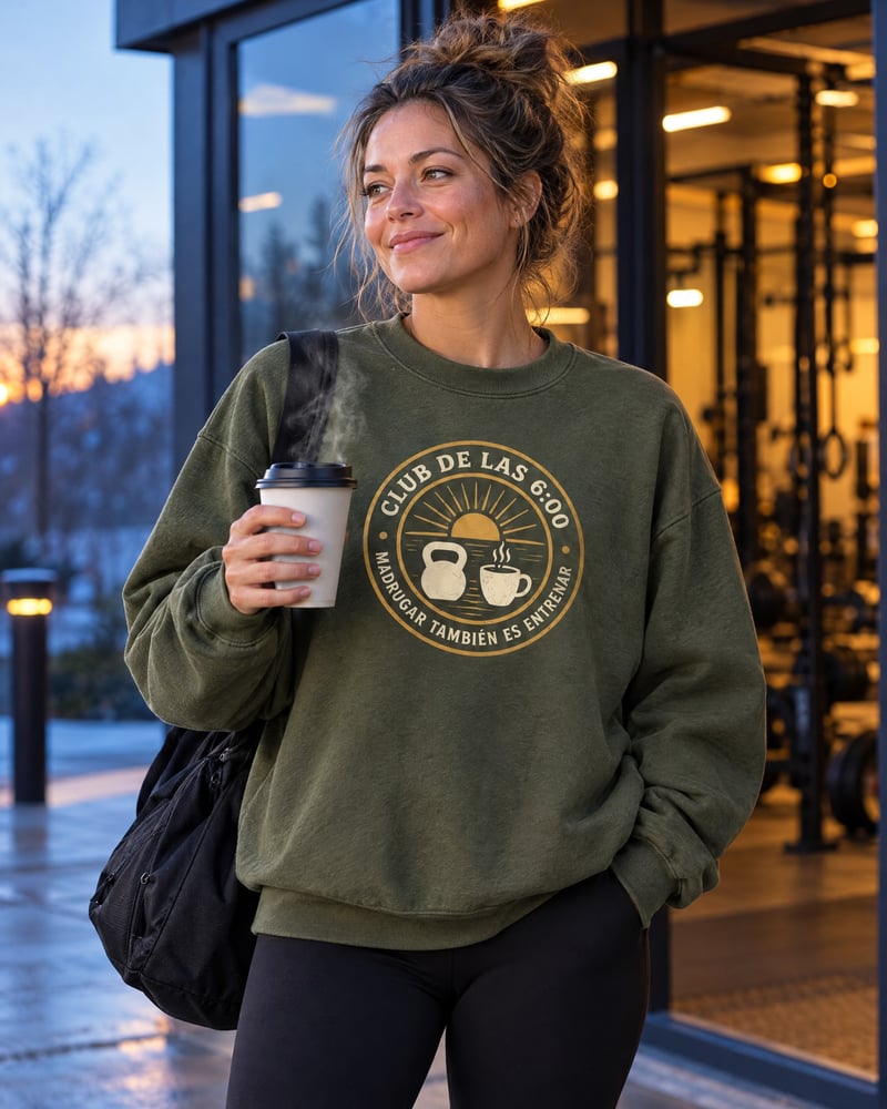 Sudadera oversize «Club de las 6:00», puesta