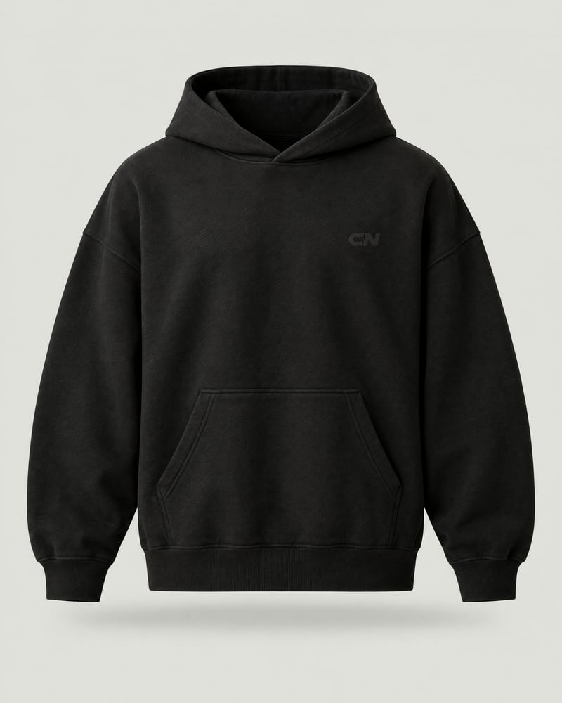 Sudadera con capucha oversize lisa, color negro, delante