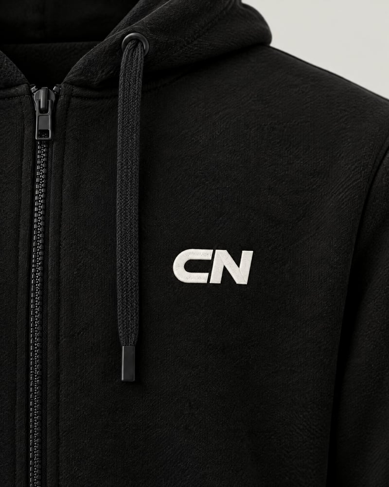 Sudadera con cremallera y capucha, detalle del estampado