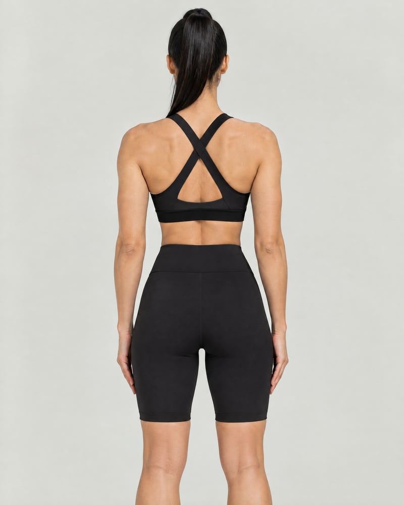 Conjunto Sculpt · top cruzado y pantalón ciclista, espalda