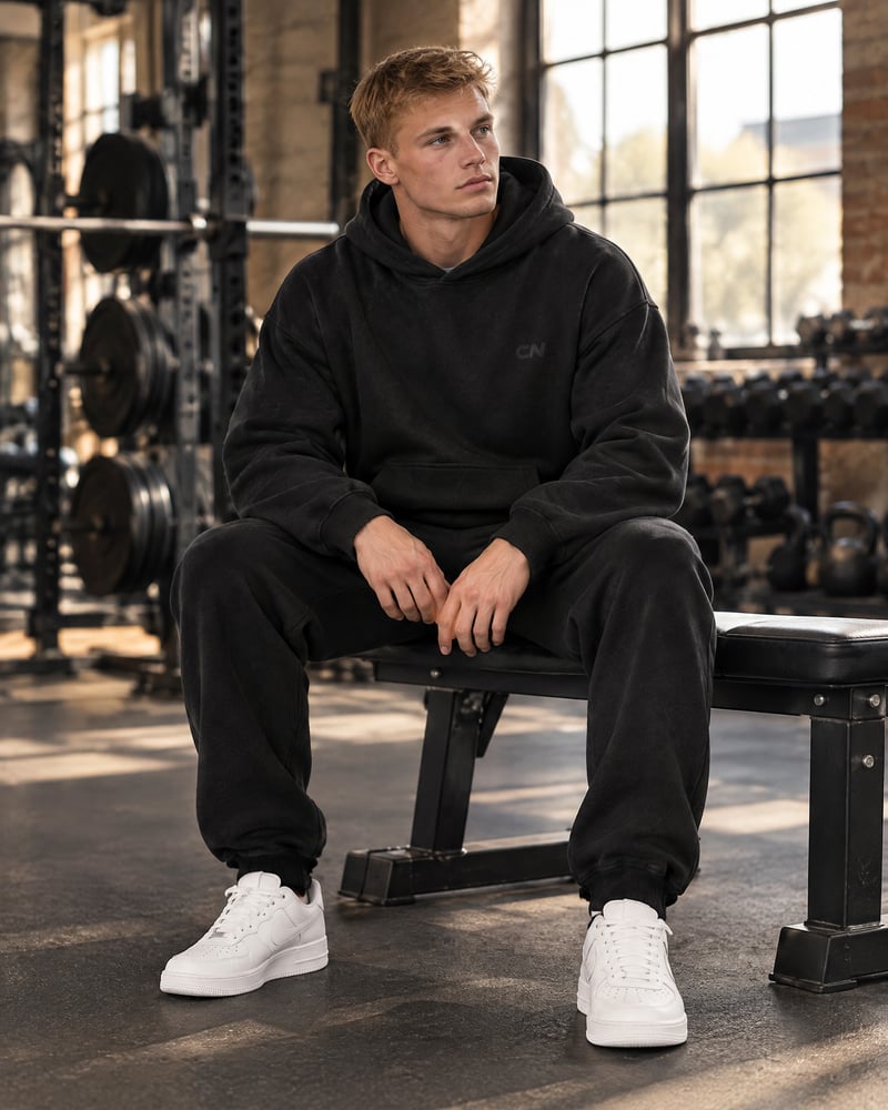 Sudadera con capucha oversize lisa, puesta