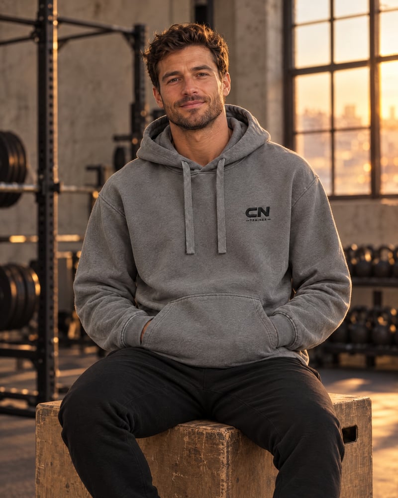 Sudadera con capucha CN, puesta