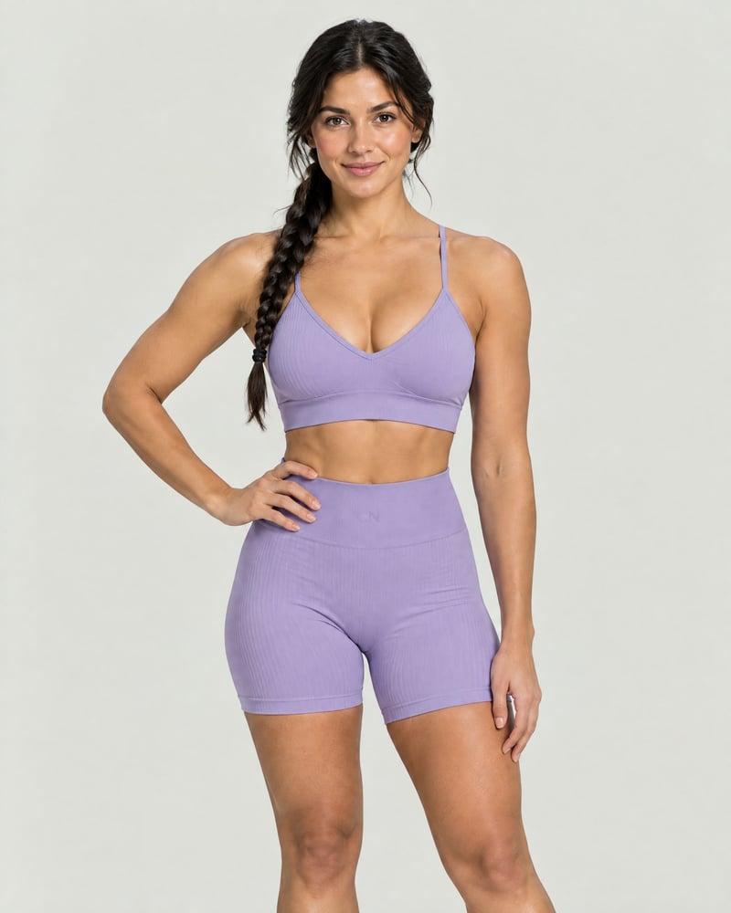 Conjunto Contour · sujetador de tirantes finos y pantalón corto, color lila, delante