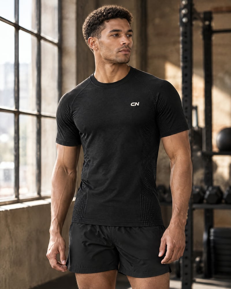 Camiseta técnica sin costuras, puesta