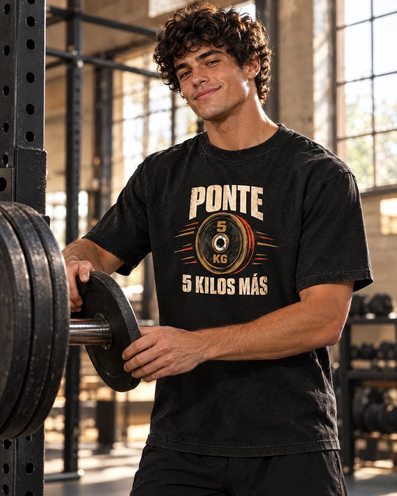 Camiseta oversize «Ponte 5 kilos más», puesta
