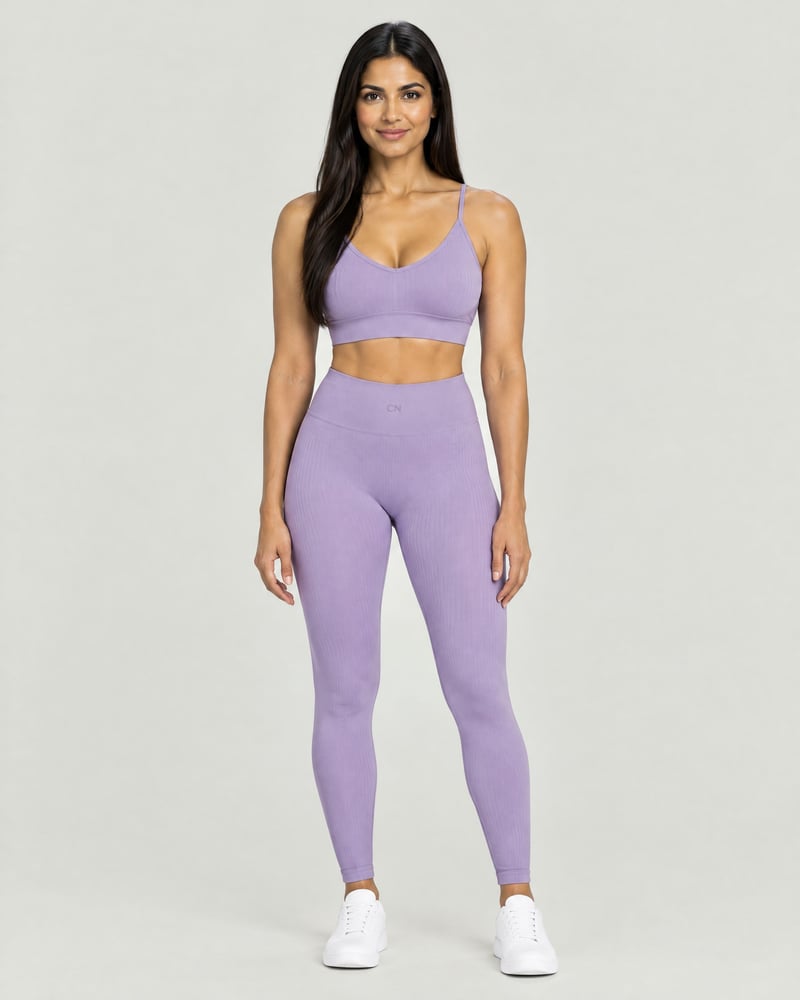 Conjunto Contour · sujetador de tirantes finos y mallas, color lila, delante
