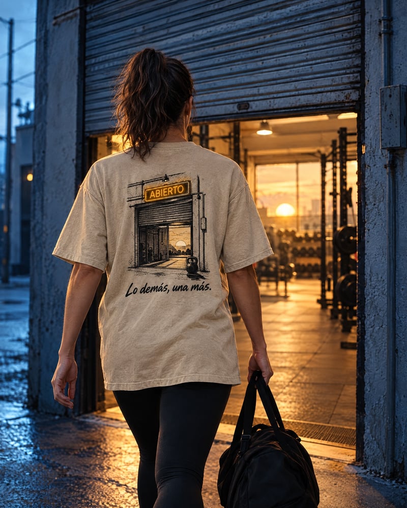 Camiseta oversize «Lo difícil es venir», puesta