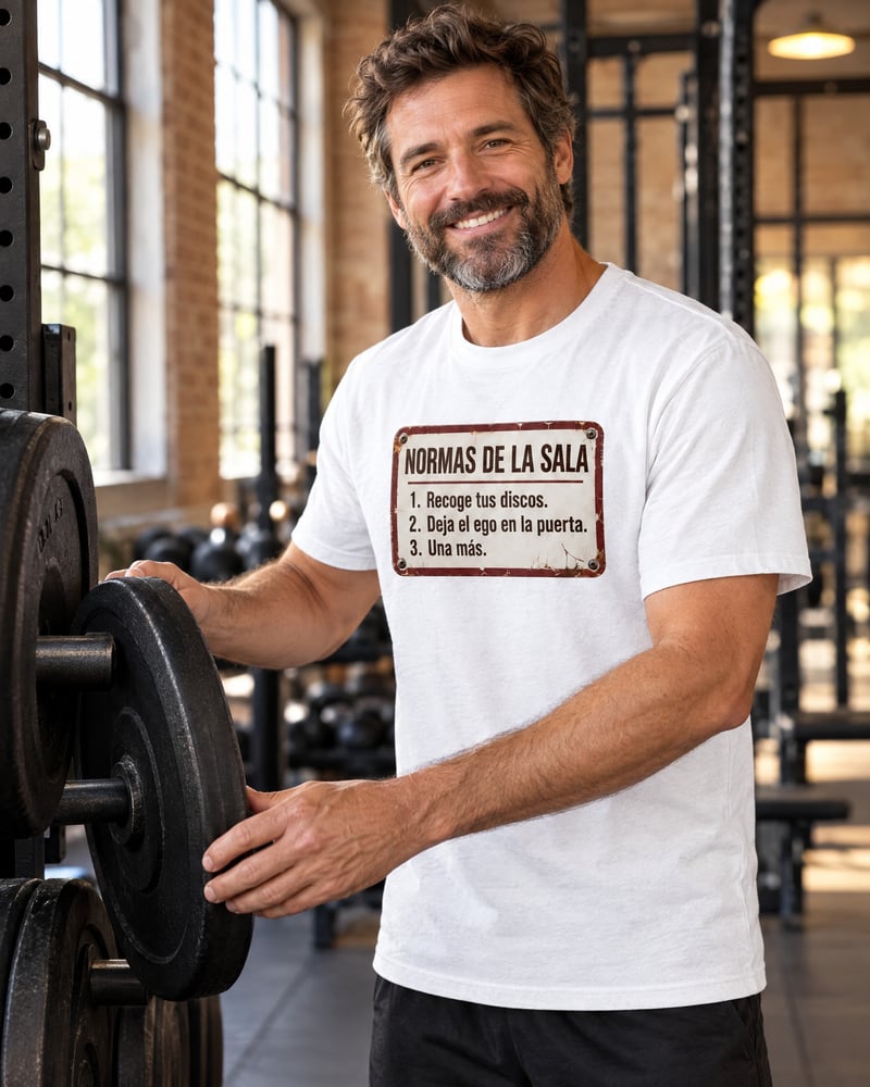 Camiseta «Normas de la sala», puesta