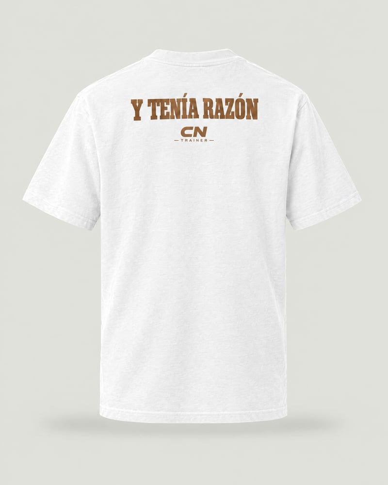 Camiseta oversize «Te lo dijo el trainer», color blanco, espalda
