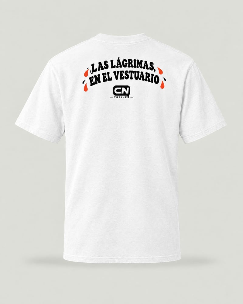 Camiseta «Aquí se viene llorado», color blanco, espalda