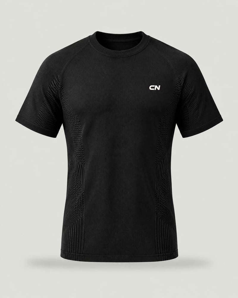 Camiseta técnica sin costuras, color negro, delante