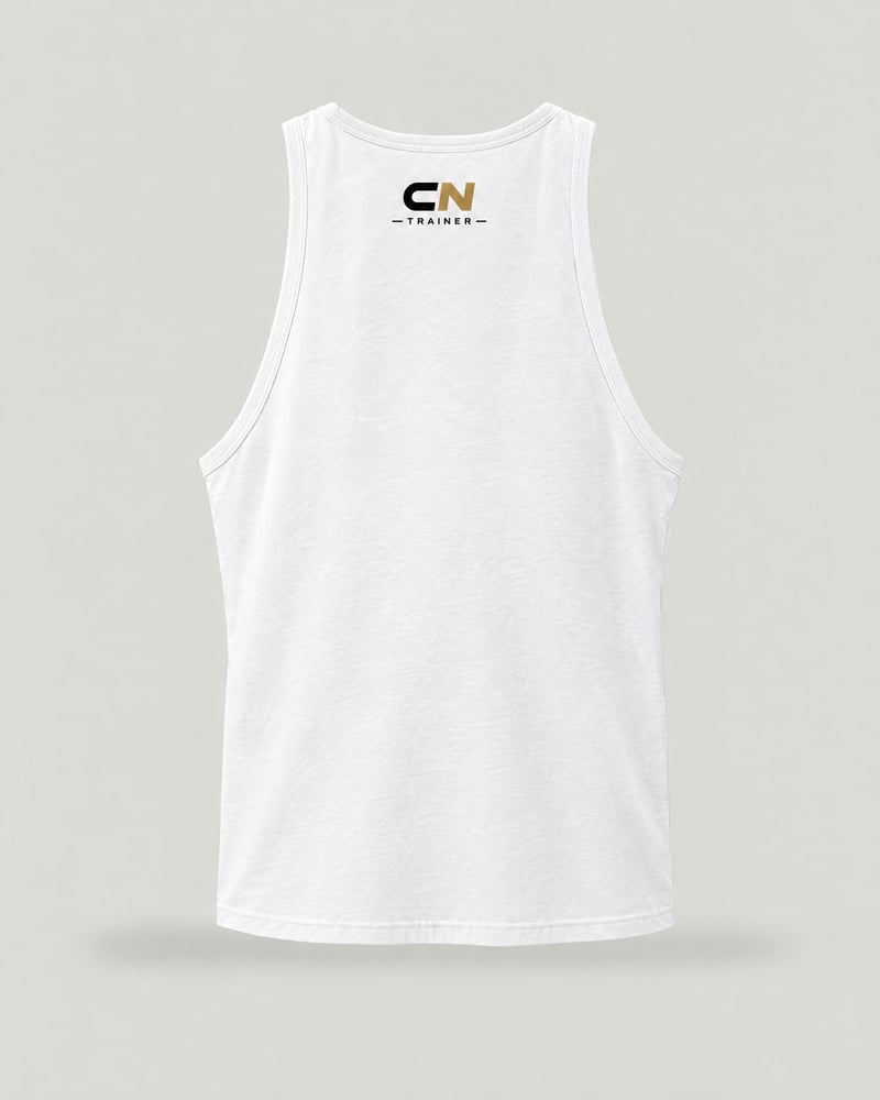 Camiseta de tirantes «Tremendo pechito pomposo», color blanco, espalda