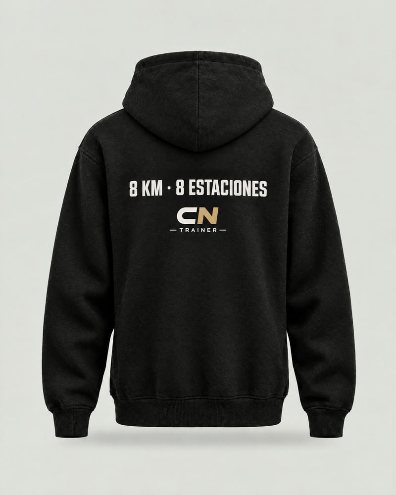 Sudadera con capucha «Corre, empuja, tira, repite», color negro, espalda