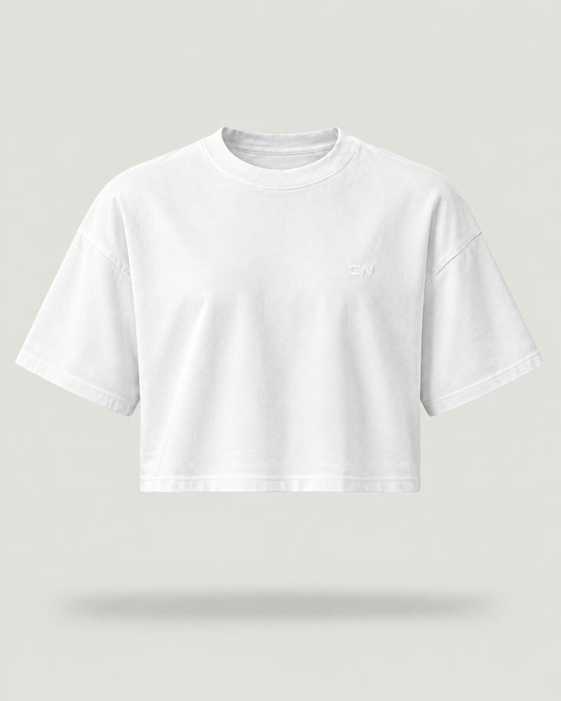 Camiseta corta oversize de mujer, color blanco, delante