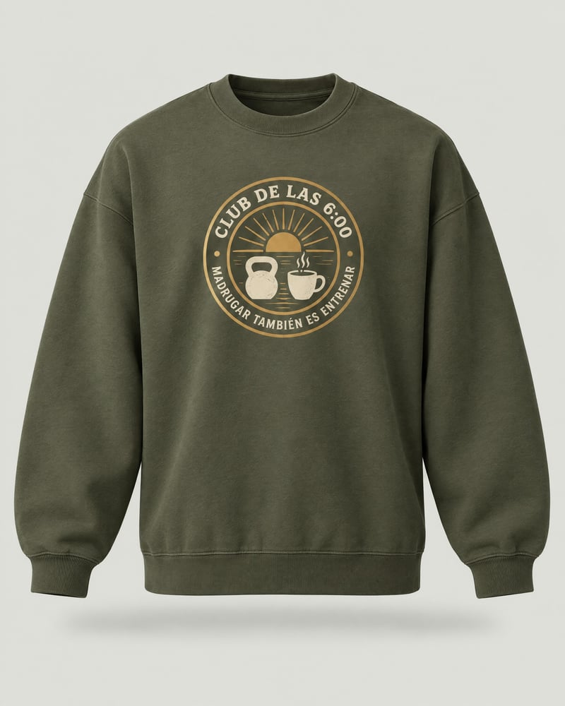Sudadera oversize «Club de las 6:00», color oliva, delante