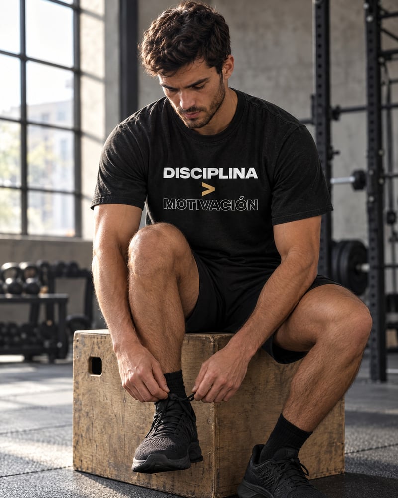 Camiseta «Disciplina > motivación», puesta