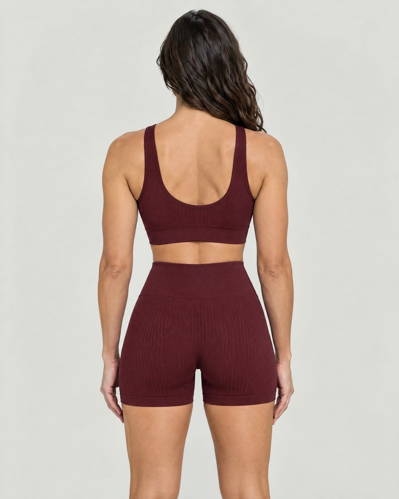 Conjunto Seamless canalé · sujetador y pantalón corto, espalda