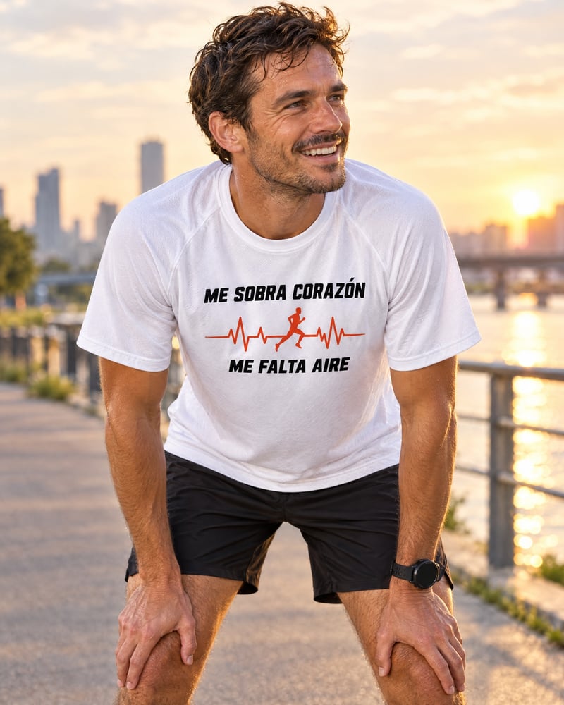 Camiseta técnica «Me sobra corazón, me falta aire», puesta