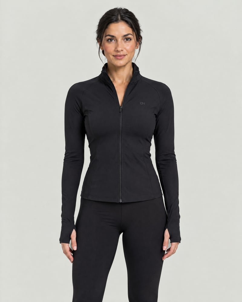 Chaqueta ajustada con cremallera, color negro, delante