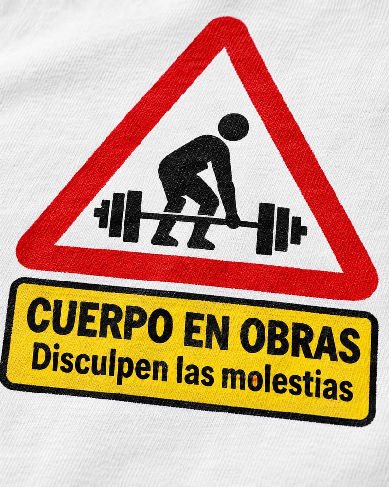 Camiseta «Cuerpo en obras», detalle del estampado