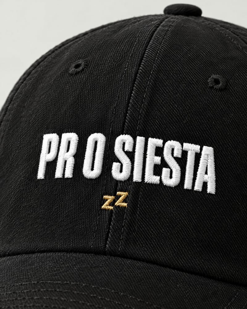 Gorra «PR o siesta», detalle del estampado